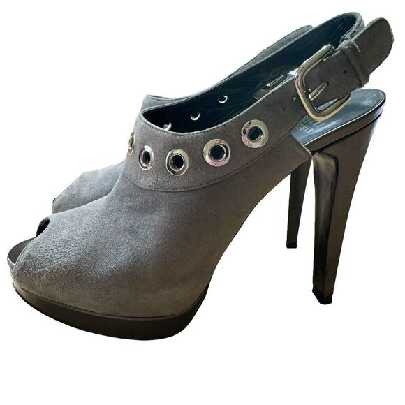 Stuart Weitzman Portside Gray Suede Grommet Platform Slingback Stiletto Sz 7 M - Picture 3 of 11